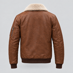 Men's Ace Leather Bomber Jacket with Shearling Collar — Cognac — product-back