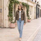 Women's Addis Leather Aviator Jacket — Brown — full-body-front
