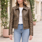 Women's Addis Leather Aviator Jacket — Brown — hero