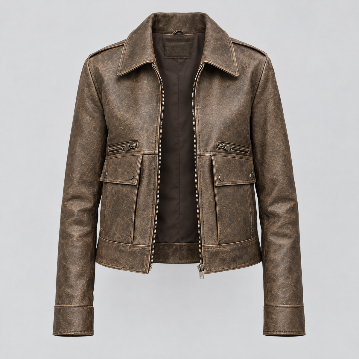 Women's Addis Leather Aviator Jacket — Brown — product-front