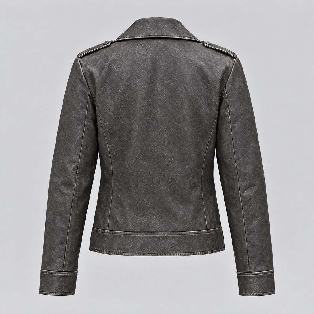 Women's Addis Leather Aviator Jacket — Faded Black — product-back