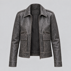 Women's Addis Leather Aviator Jacket — Faded Black — product-front