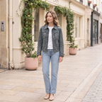 Women's Addison Leather Denim Jacket — Blue — full-body-front