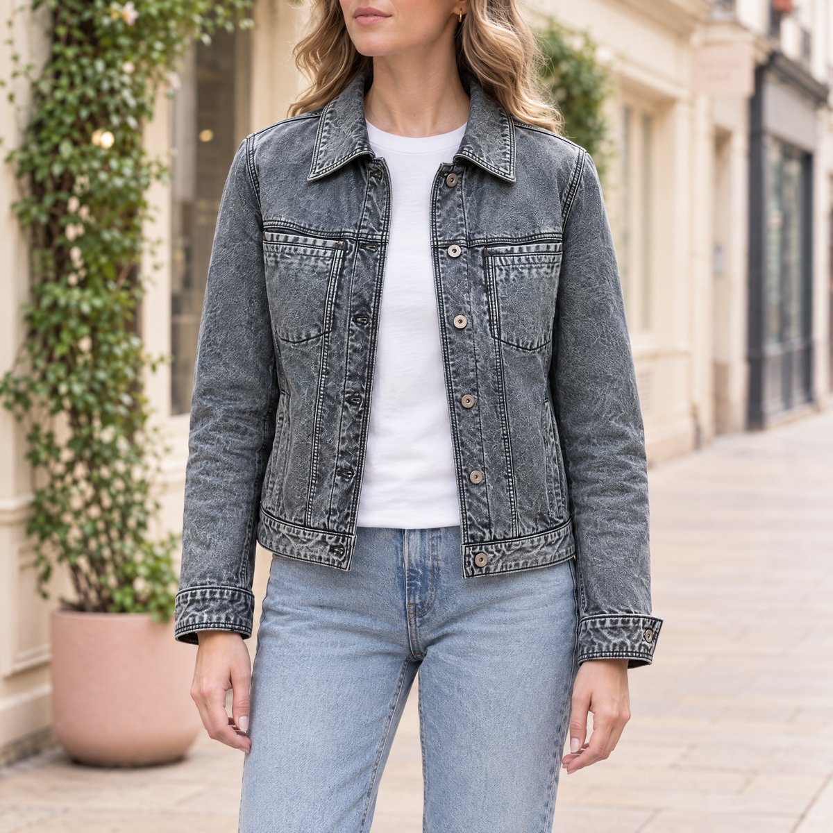 Women's Addison Leather Denim Jacket — Blue — hero