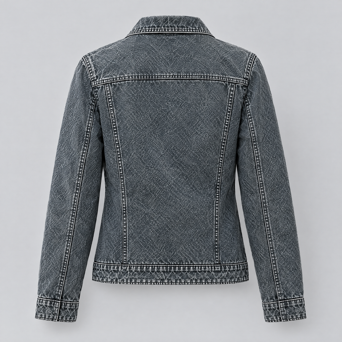 Women's Addison Leather Denim Jacket — Blue — product-back
