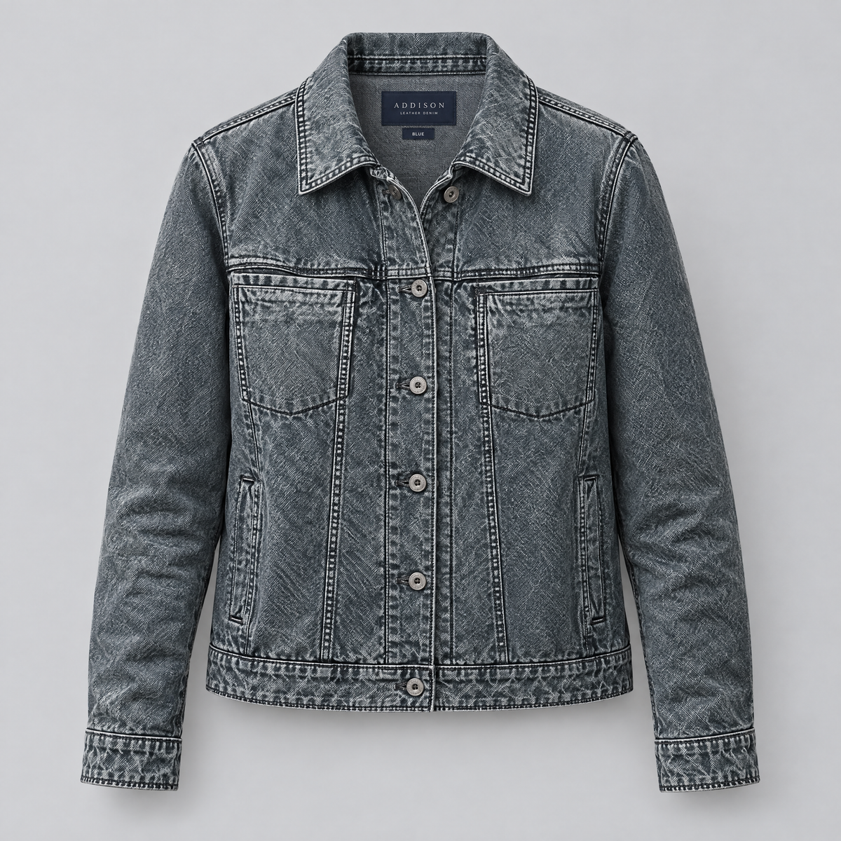 Women's Addison Leather Denim Jacket — Blue — product-front