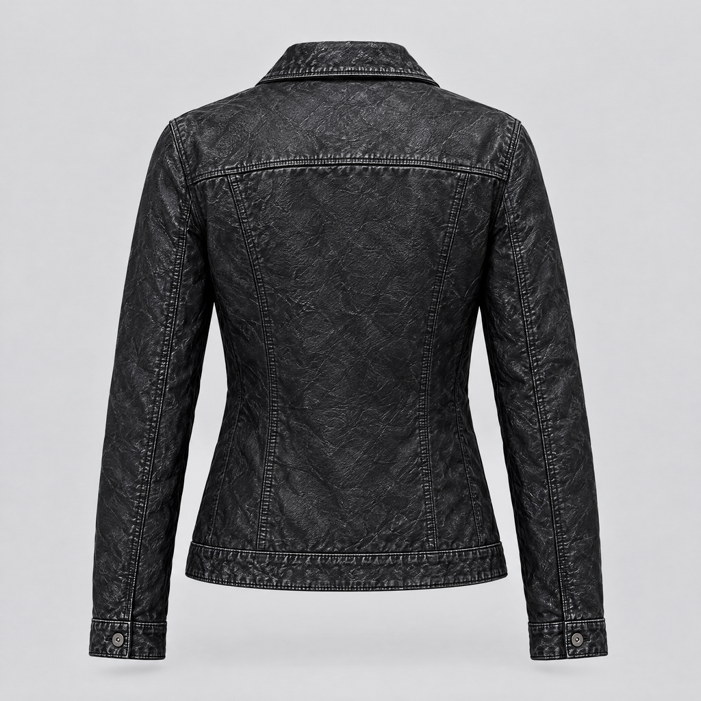 Women's Addison Leather Denim Jacket — Jet Black — product-back