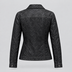 Women's Addison Leather Denim Jacket — Jet Black — product-back