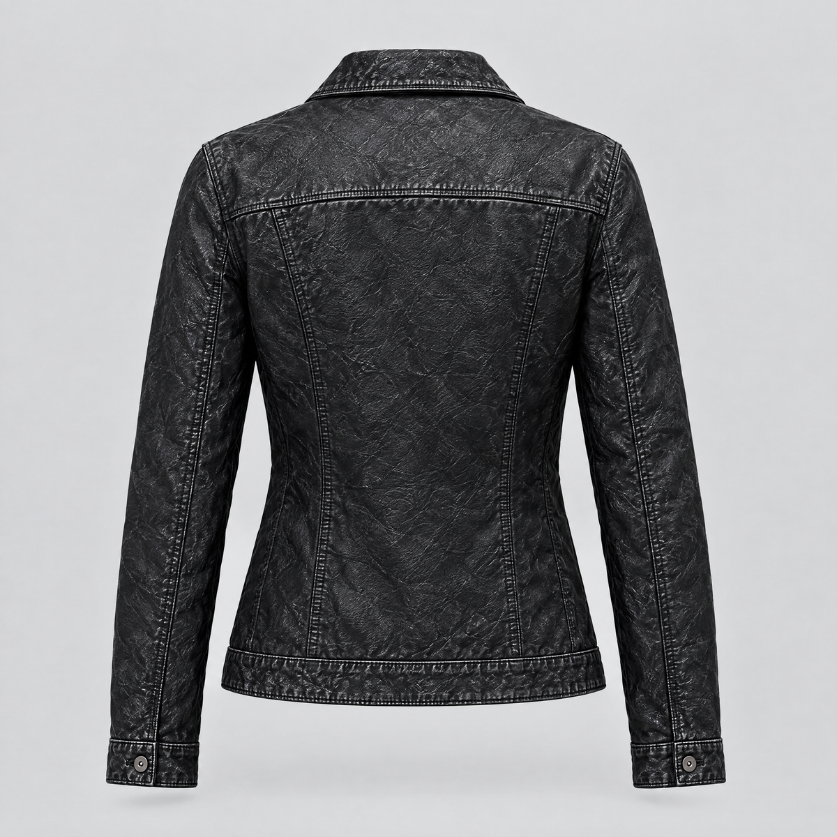 Women's Addison Leather Denim Jacket — Jet Black — product-back