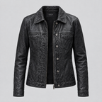 Women's Addison Leather Denim Jacket — Jet Black — product-front
