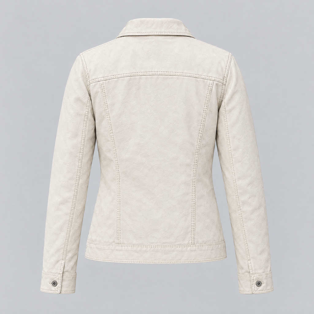 Women's Addison Leather Denim Jacket — White — product-back
