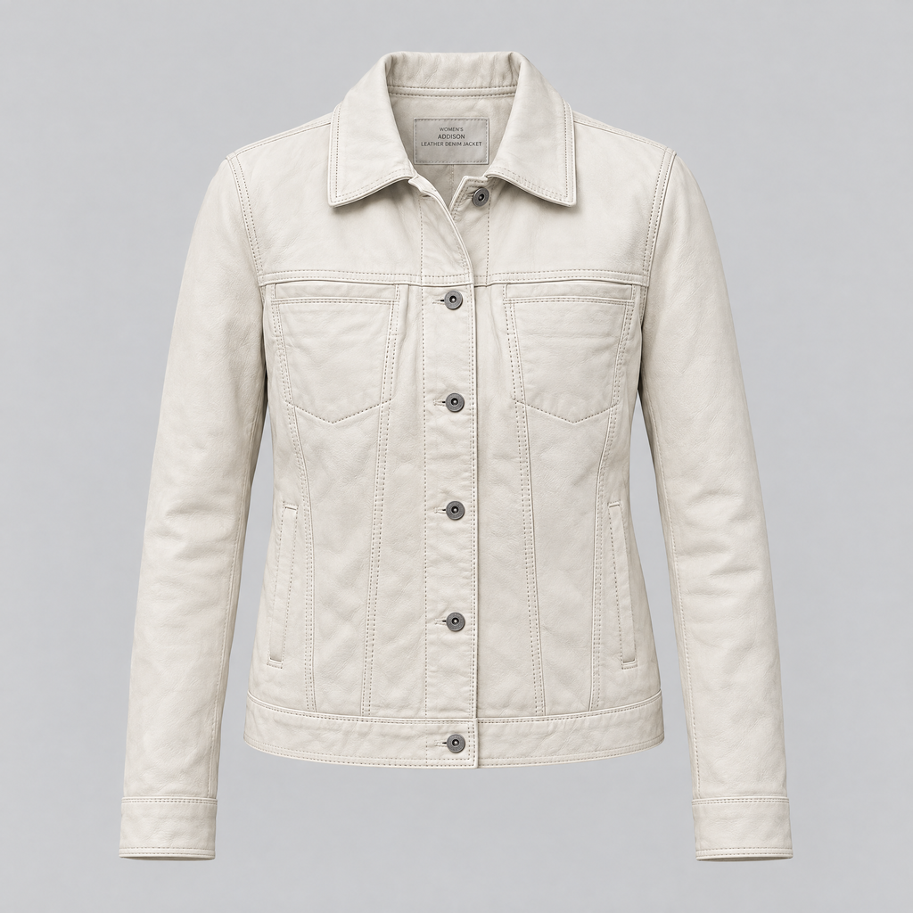 Women's Addison Leather Denim Jacket — White — product-front