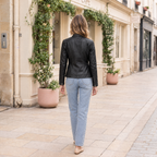 Women's Alora Leather Combo Racer Jacket — Black — full-body-back