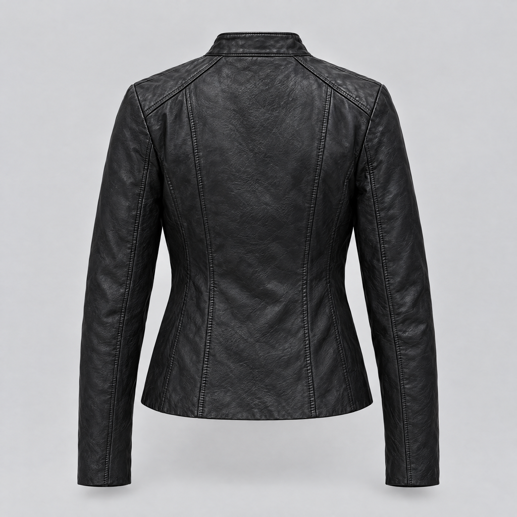Women's Alora Leather Combo Racer Jacket — Black — product-back