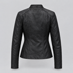 Women's Alora Leather Combo Racer Jacket — Black — product-back