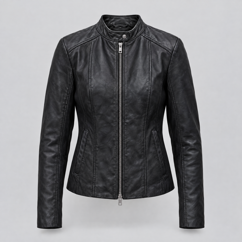 Women's Alora Leather Combo Racer Jacket — Black — product-front