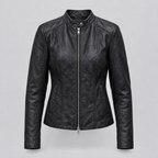 Women's Alora Leather Combo Racer Jacket — Black — product-front