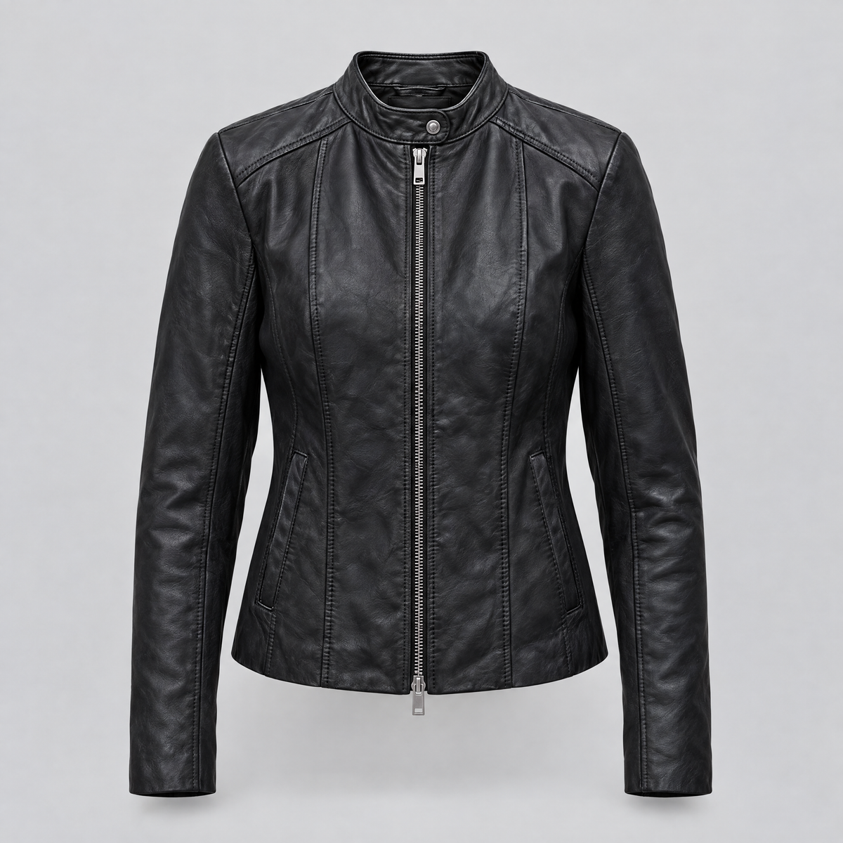 Women's Alora Leather Combo Racer Jacket — Black — product-front