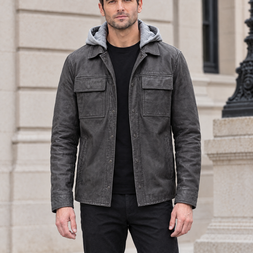 Men's Atlas Hooded Vintage Shirt Jacket — Charcoal — hero