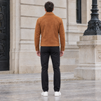 Men's Banks Suede Zip Shirt Jacket — Cognac — full-body-back