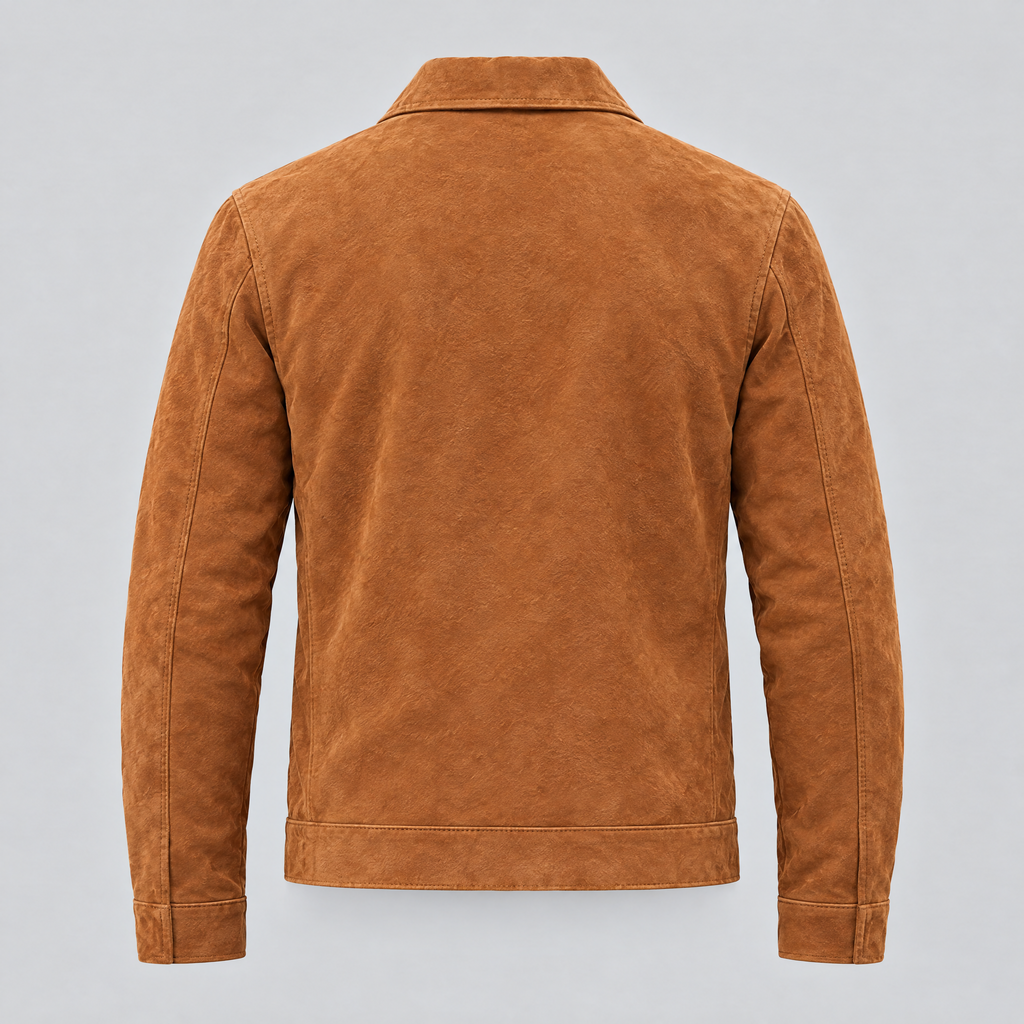 Men's Banks Suede Zip Shirt Jacket — Cognac — product-back