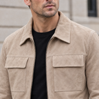 Men's Banks Suede Zip Shirt Jacket — Sand — chest-detail