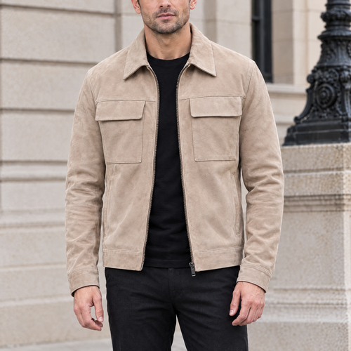 Men's Banks Suede Zip Shirt Jacket — Sand — hero