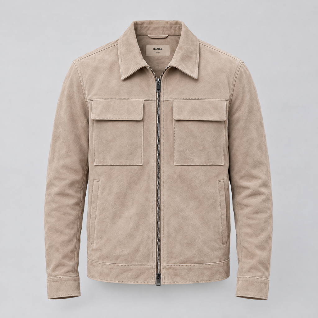 Men's Banks Suede Zip Shirt Jacket — Sand — product-front