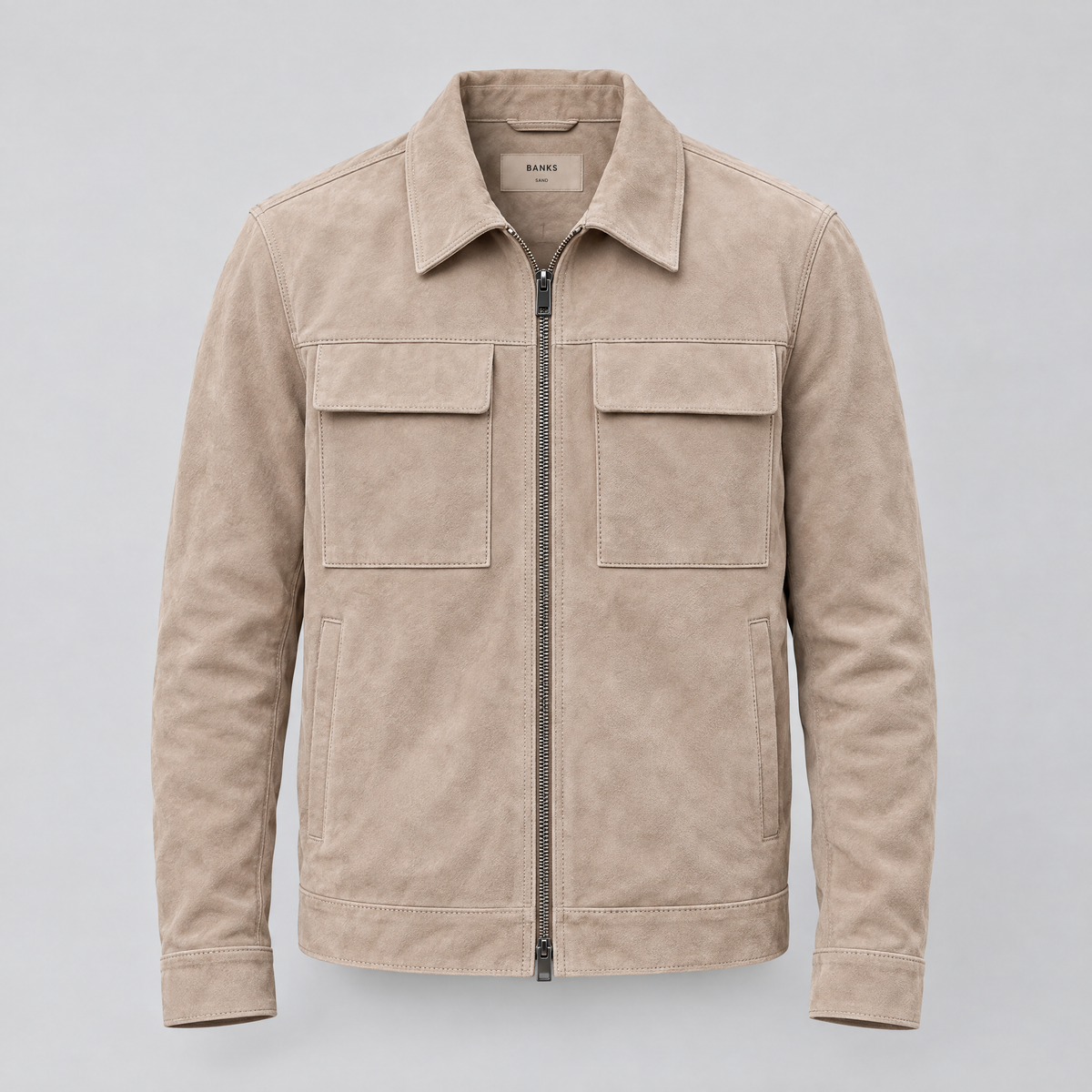 Men's Banks Suede Zip Shirt Jacket — Sand — product-front