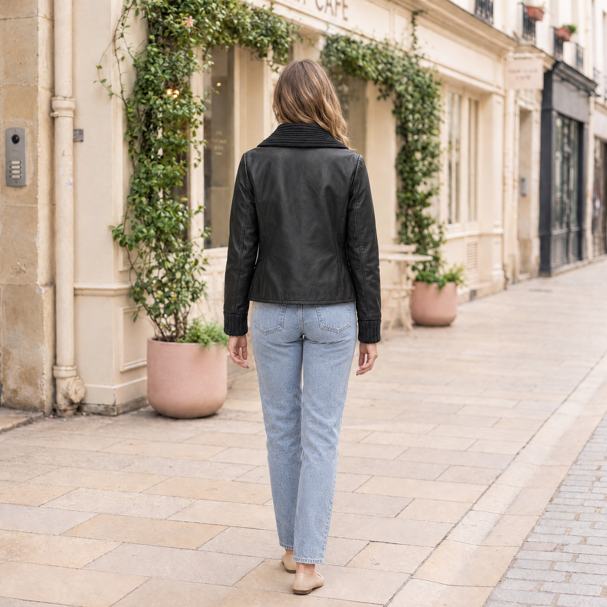 Women's Beatrix Leather Jacket — Black — full-body-back