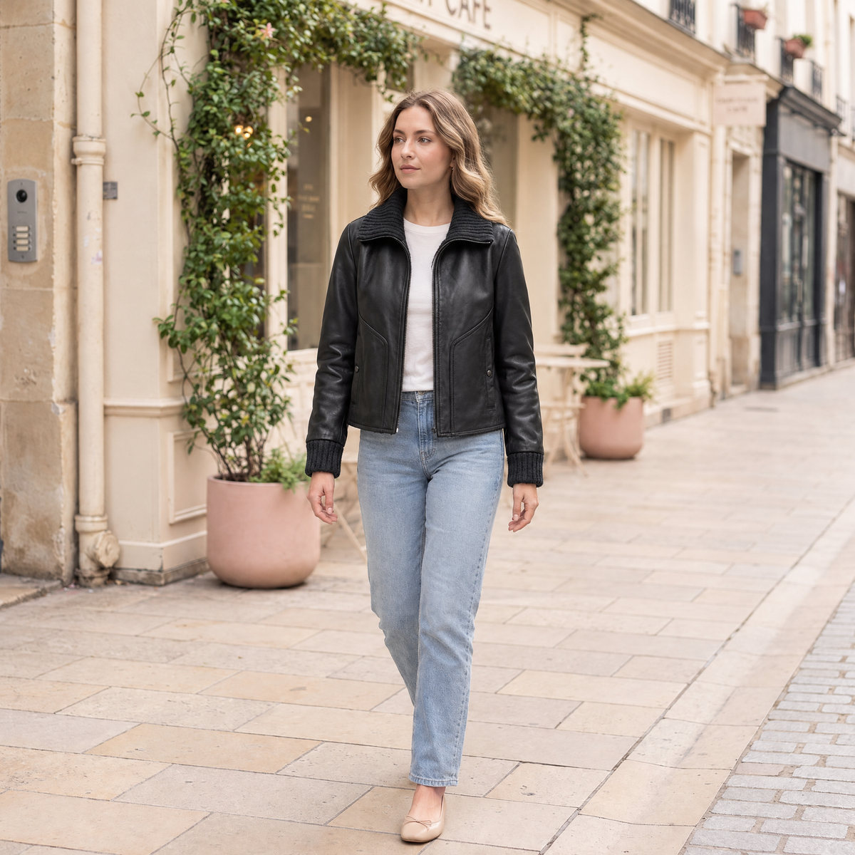 Women's Beatrix Leather Jacket — Black — full-body-front