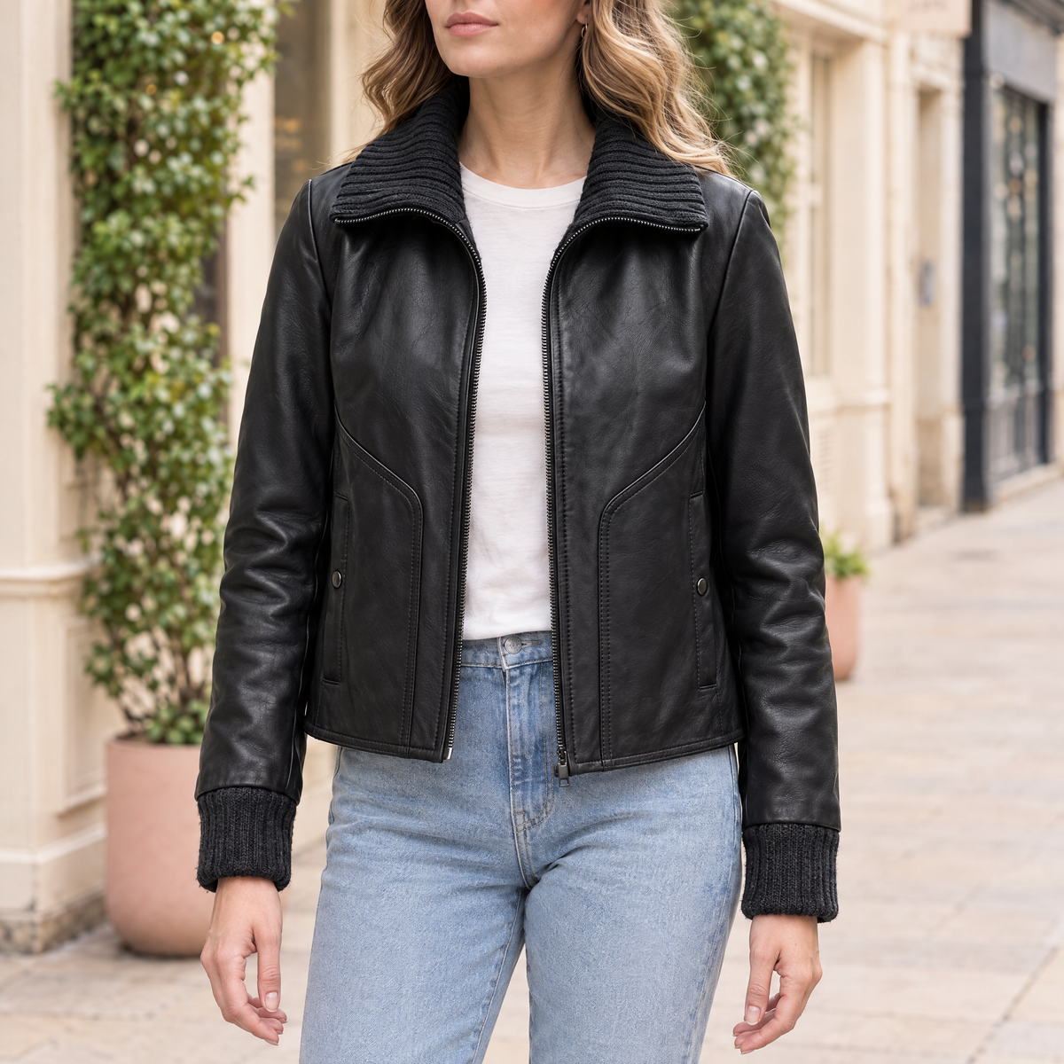 Women's Beatrix Leather Jacket — Black — hero