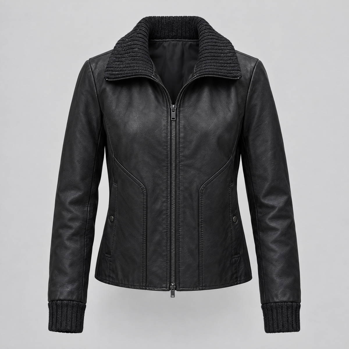 Women's Beatrix Leather Jacket — Black — product-front