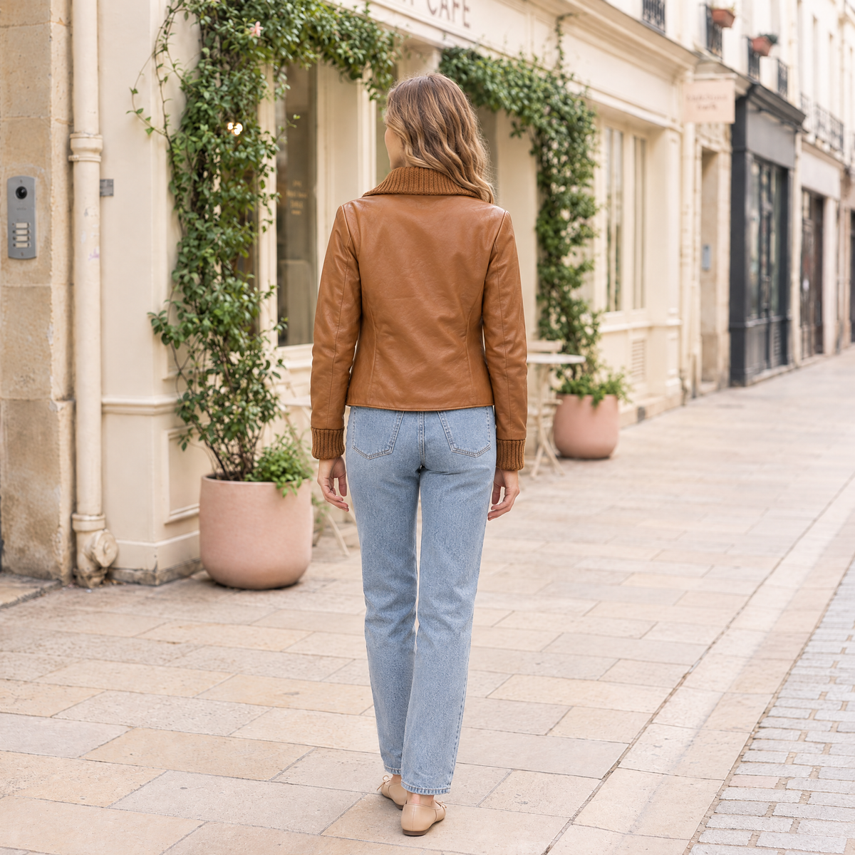 Women's Beatrix Leather Jacket — Tan — full-body-back