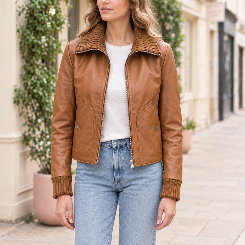 Women's Beatrix Leather Jacket — Tan — hero