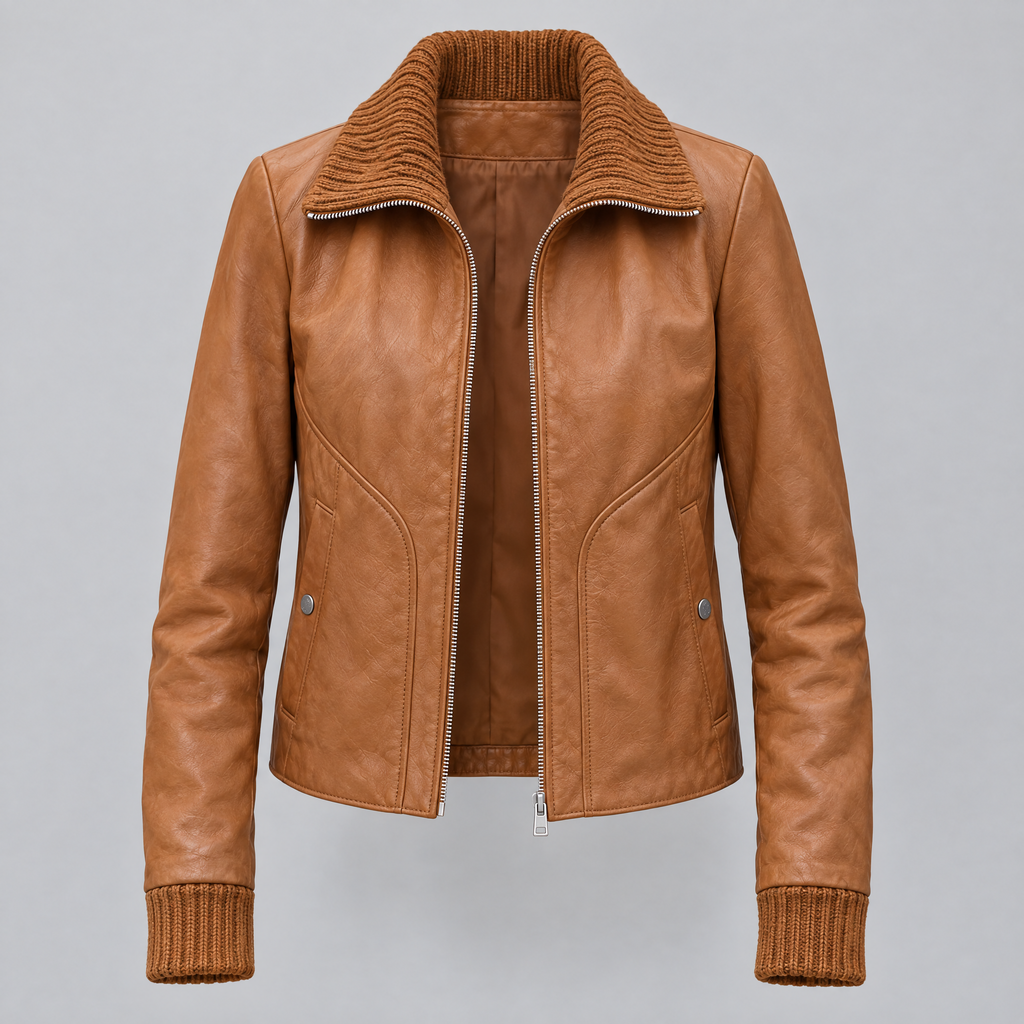 Women's Beatrix Leather Jacket — Tan — product-front