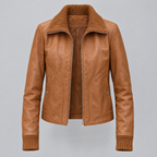 Women's Beatrix Leather Jacket — Tan — product-front