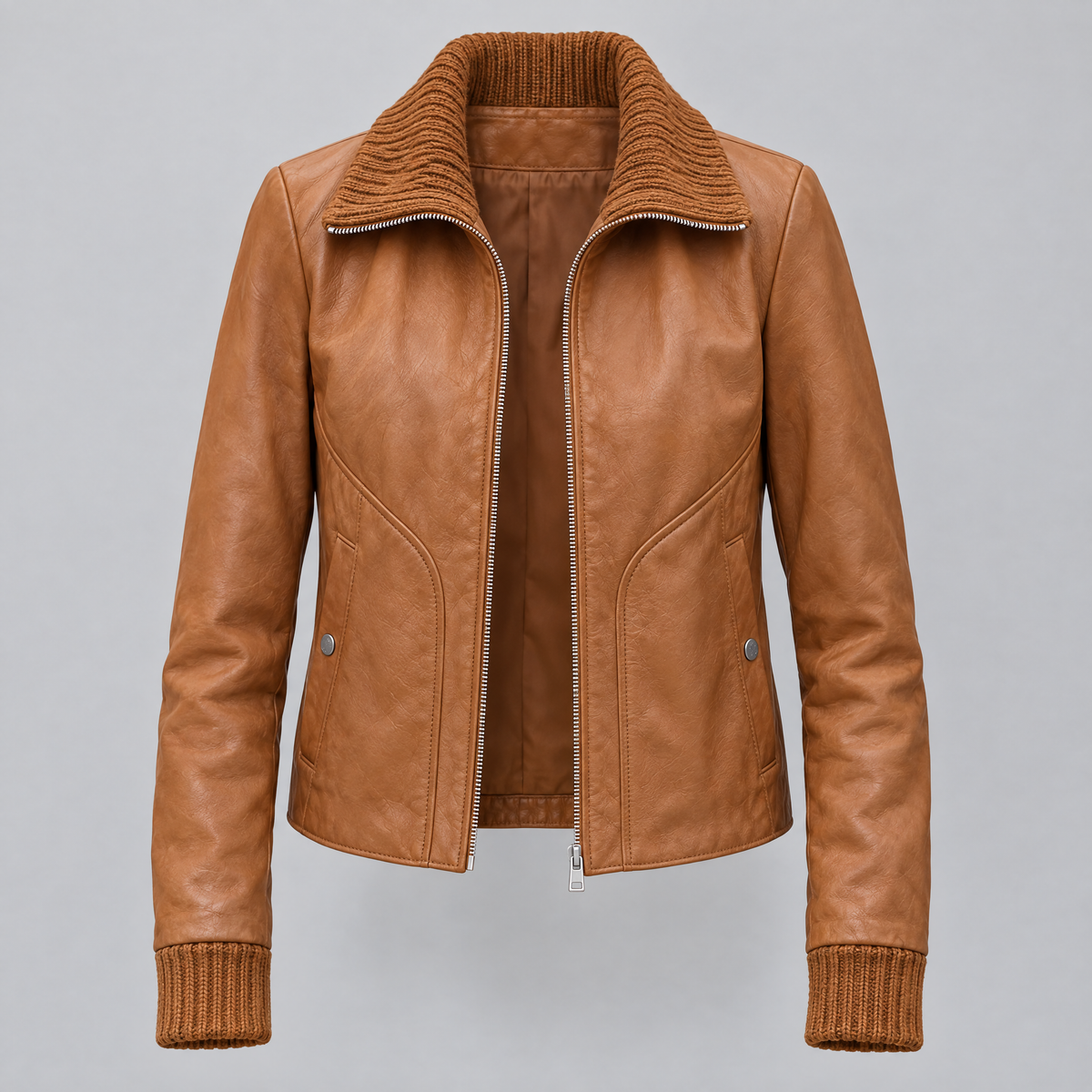 Women's Beatrix Leather Jacket — Tan — product-front