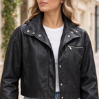 Women's Belle Cropped Lightweight Hooded Jacket — Black — chest-detail