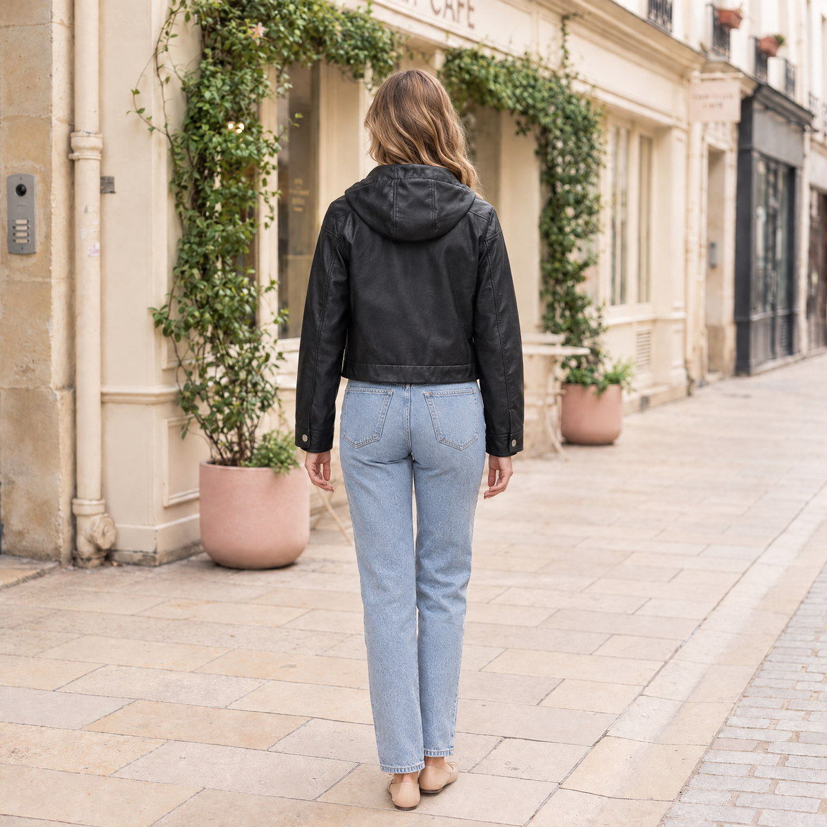 Women's Belle Cropped Lightweight Hooded Jacket — Black — full-body-back
