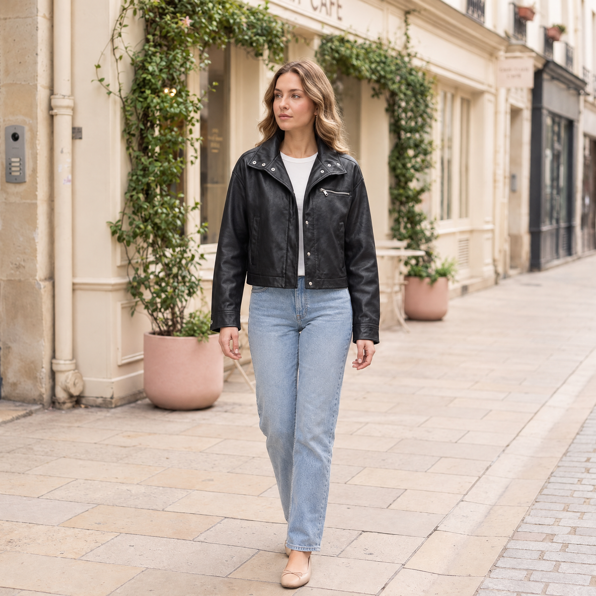 Women's Belle Cropped Lightweight Hooded Jacket — Black — full-body-front