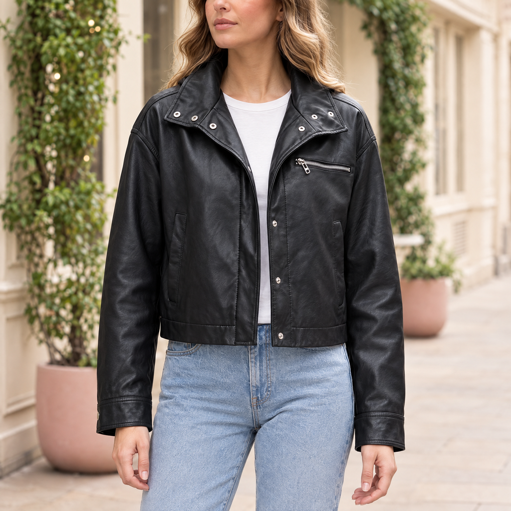 Women's Belle Cropped Lightweight Hooded Jacket — Black — hero
