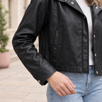Women's Belle Cropped Lightweight Hooded Jacket — Black — sleeve-detail