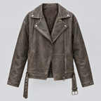 Women's Briana Oversized Asymmetric Leather Moto Jacket — Brown — product-front