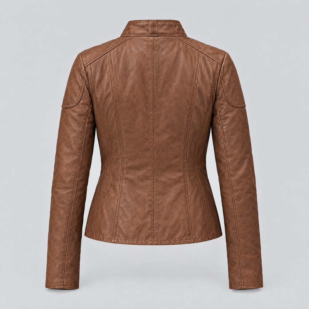 Women's Caitlin Leather Scuba Jacket — Cognac — product-back
