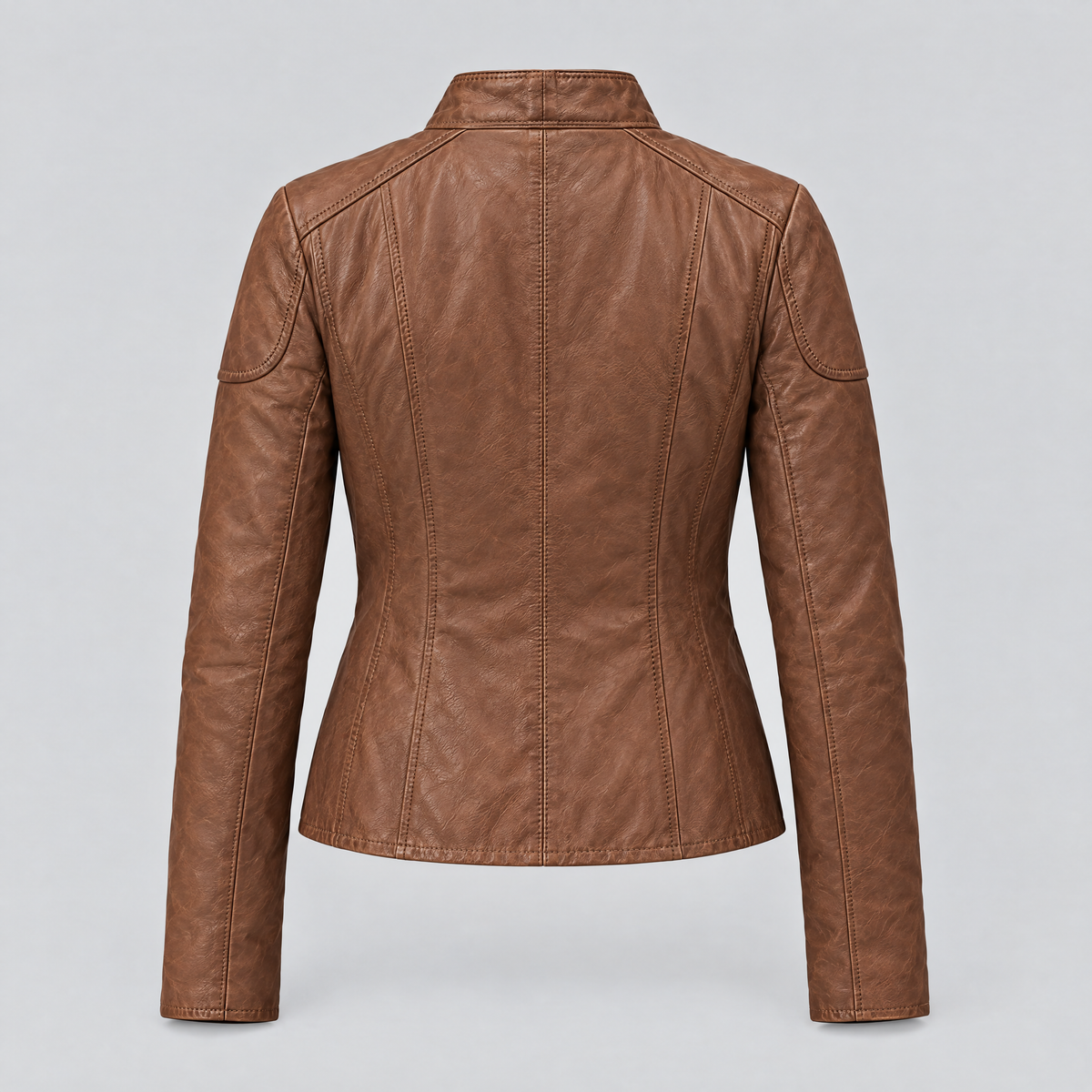 Women's Caitlin Leather Scuba Jacket — Cognac — product-back
