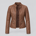 Women's Caitlin Leather Scuba Jacket — Cognac — product-front