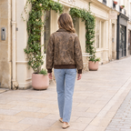 Women's Cassidy Oversized Leather Bomber Jacket — Brown — full-body-back