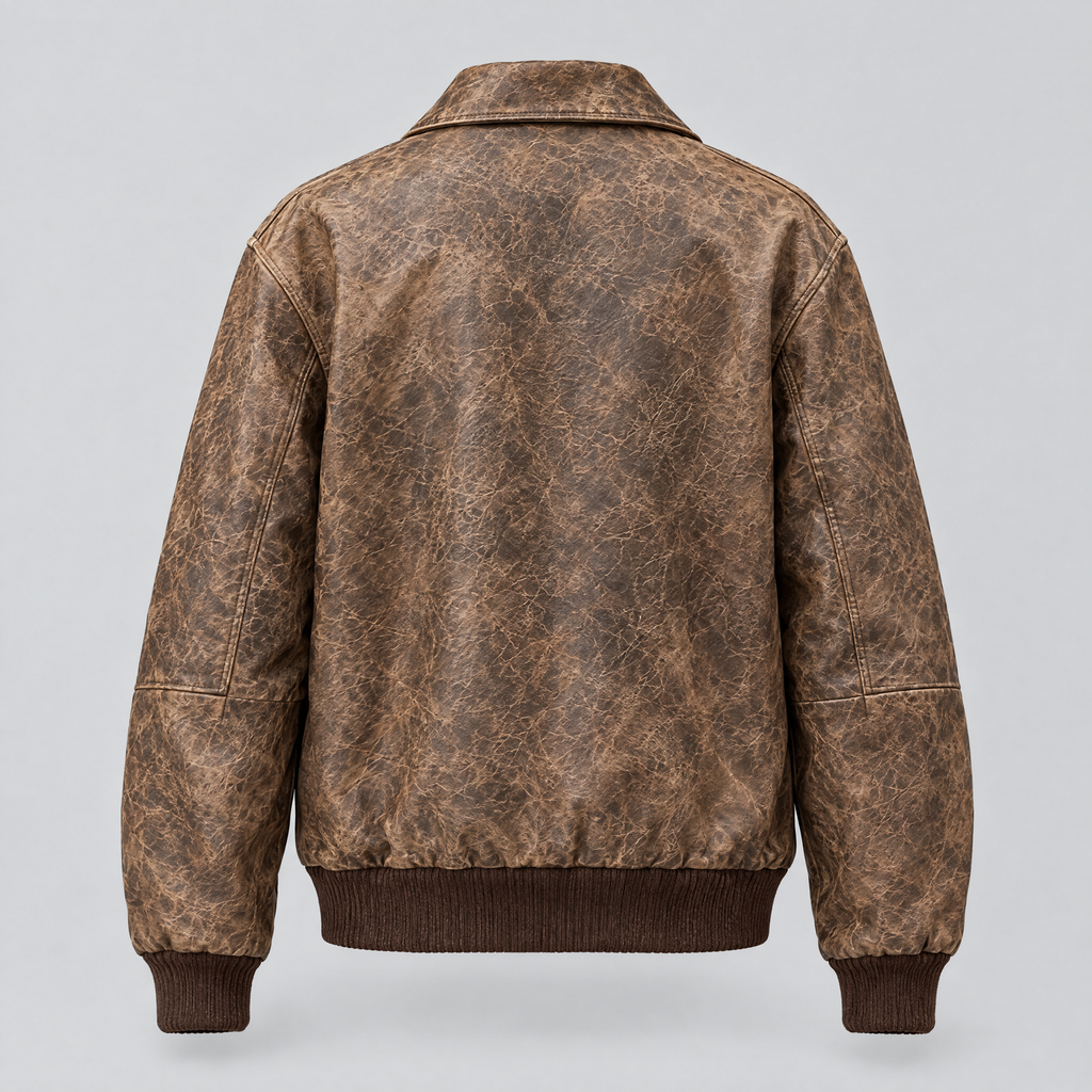 Women's Cassidy Oversized Leather Bomber Jacket — Brown — product-back