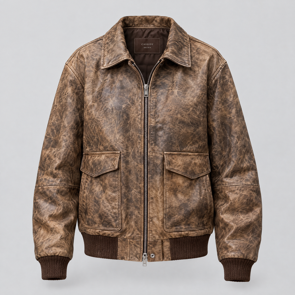 Women's Cassidy Oversized Leather Bomber Jacket — Brown — product-front
